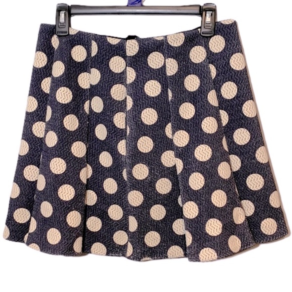 Moschino Navy & Cream Polka Dot Wool Pleated Skirt
